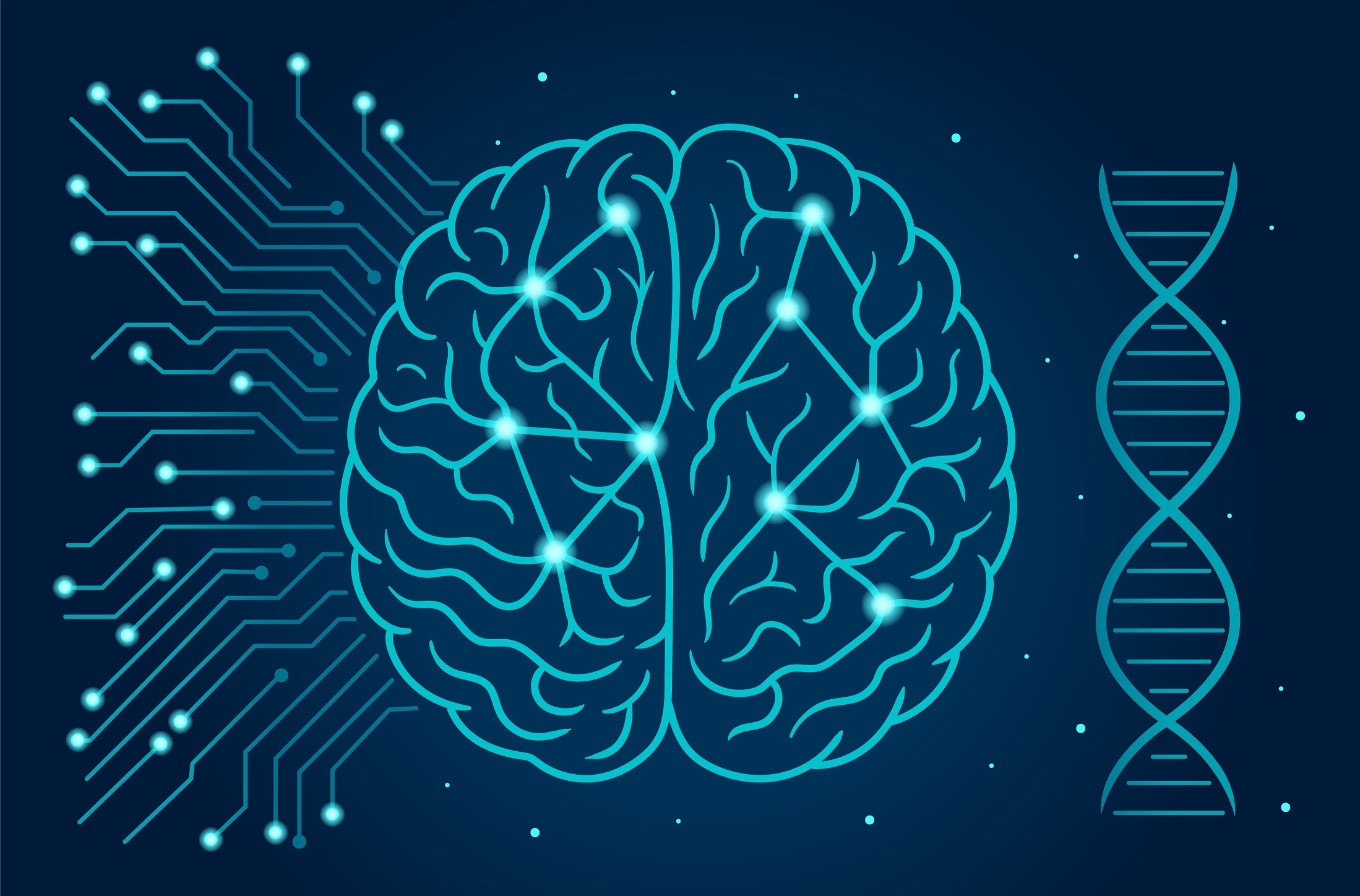 AI Neural Network Brain with Digital Circuit Patterns. Medical AI Concept